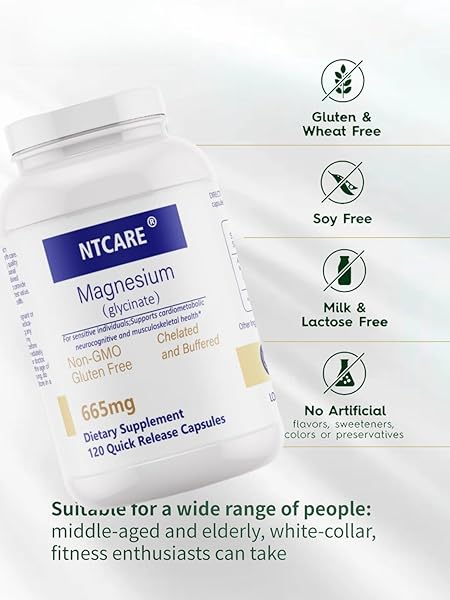 NTCARE MAGNESIUM GLYCINATE, 665MG, 120 QUICK RELEASE CAPSULES, NON-GMO, GLUTEN FREE