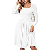 Long Sleeve Fall Dresses for Women 2025 Square Neck Textured Casual Lightweight Tiered Ruffle A-Line Midi Babydoll Dress