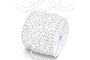 WILLBOND 98 Feet Christmas Tree Beads Artificial Pearls Beads Garland Plastic Beads Roll for Xmas Tree DIY Supplies and Holiday Decorations (White)
