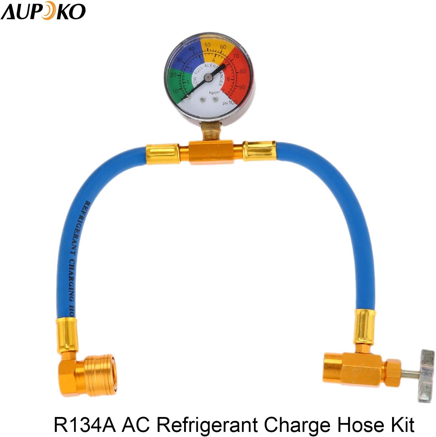 Aupoko R134A AC Refrigerant Charge Hose, 1/2’’ Acme Can Opener Tap Dispensing Valve, and Recharge Hose with Pressure Gauge, Fits for Car AC Air Conditioning Refrigerant: Automotive