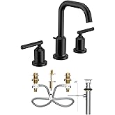 Moen Gibson Matte Black Two-Handle High Arc Widespread Bathroom Sink Faucet for 3-Hole Setups with Valve Included, TV6142BL