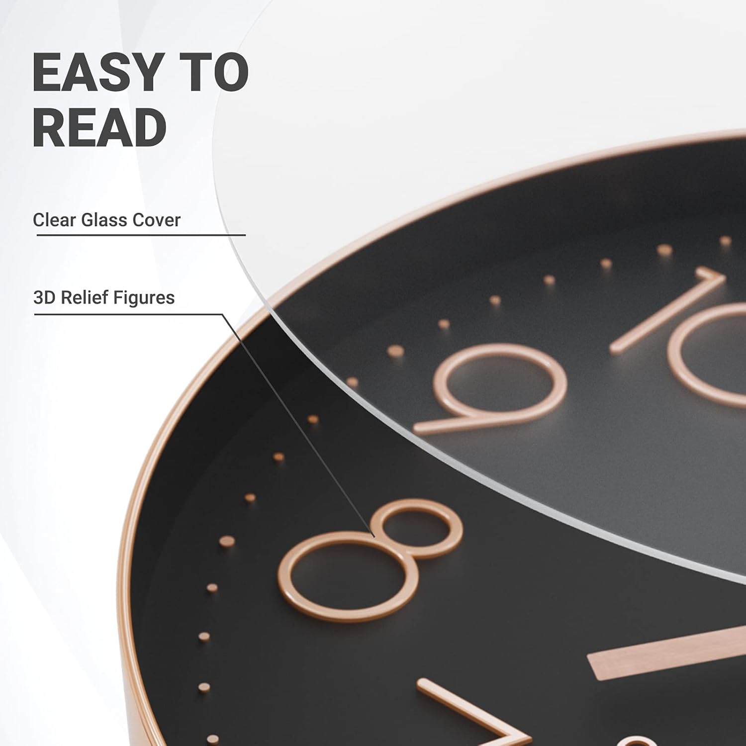 Geekclick 12" Wall Clock [Battery Included], Silent & Large Wall Clocks for Living Room/Office/Home/Kitchen Decor, Modern Style & Easy to Read - Rose Gold &Black: Kitchen & Dining