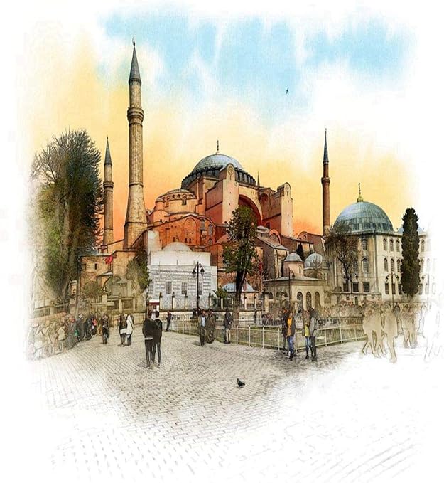 Vooft Print Poster Wall Art 18x24 Inches Vintage Turkey Watercolor Sketch Hagia Sophia Istanbul Universal Non Fading Decoration Easy Bedroom Living Room For Art Amazon Ca Home Kitchen