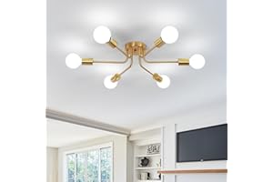 DELIPOP Sputnik Light Fixture, Mid Century Industrial Ceiling Light Fixture, 6-Light Gold Sputnik Chandelier for Dining Room Kitchen Living Room Bedroom Hallway