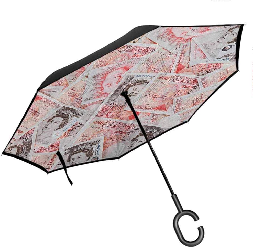 flyrio Modern Double Layer Reverse Umbrella Summer Fruit Ripe Watermelon Cuts with Splashes of Juice Drops Print with C-Shaped Handle Red White and Fern Green