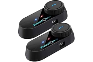 FreedConn TCOM-VB Motorcycle Helmet Bluetooth Intercom Headset Communication Systems Kit, for 2 or 3 Riders, FM Radio/Mobile phone/MP3/GPS Connective/Range 800m / Handsfree (2 Pack)