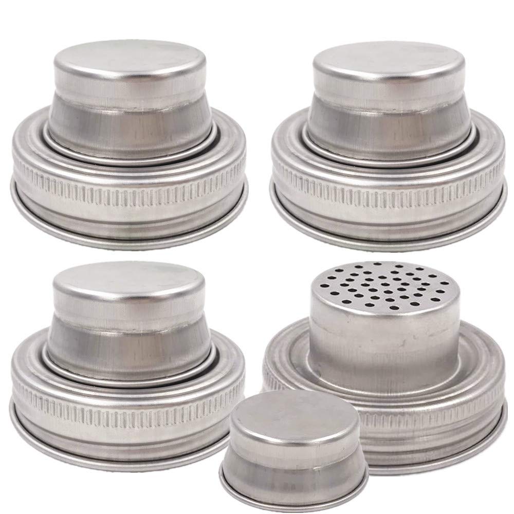 4 Pieces Mason Jar Shaker Lid with Silicone Seals for Regular Mouth Mason, Canning Jars, Durable, Rust Proof Stainless Steel, Shake Dry Rub - Cocktail, Mix Spices, Dredge Flour, Sugar