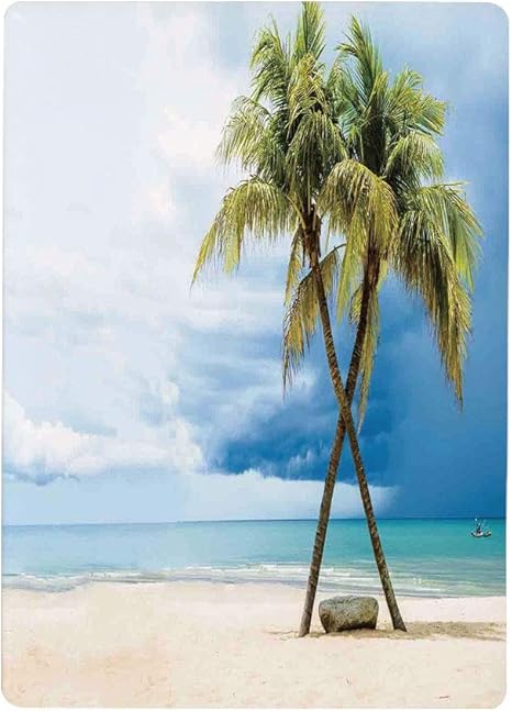 Amazon ステッカー 夢 幻想 ハワイアンデコレーション 海のヤシの木の曇り空ボートサンディビーチタイシースケープ画像 グリーンブルー30x40cm シール 模様替え 剥がせる ヨーロッパ 風景 景色 海 お洒落 で 可愛い 大きい サイズ プレゼント ウォールステッカー