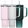 COKTIK 40 oz Tumbler With Handle and Straw Lid, Vacuum Insulated Travel Coffee Mug Stainless Steel Insulated Cup for Beverages, Leak-proof, Cupholder Friendly(Grey)