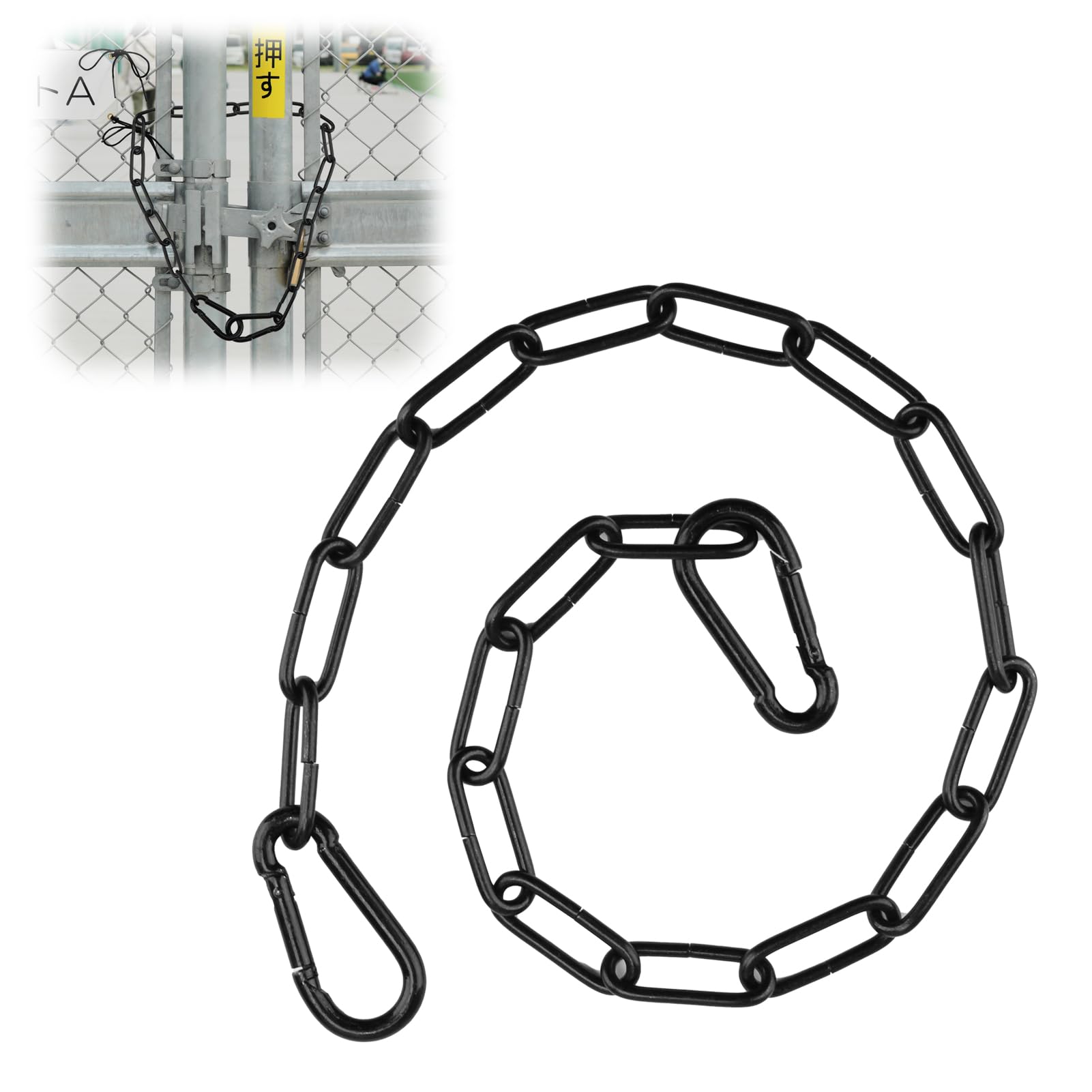 Gate Chain Lock 20 inch Stainless Steel Gate Link Chain Lock with Both-Ended Carabiners Hanging Swing Chair Chain Latches for Outdoor Fences Pet Cage Horse Goat Cow Corral Supplies 3mm Thick Black