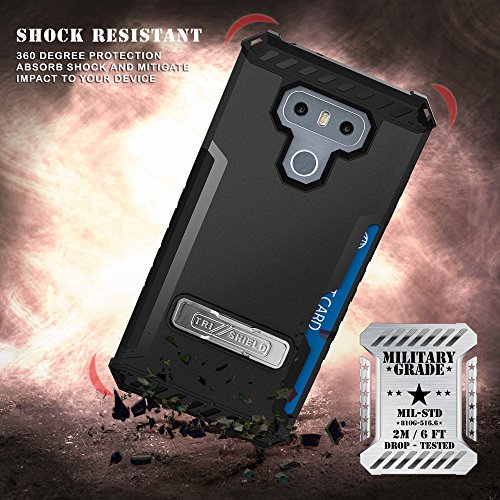 LG G6 Case, Trishield Durable Shockproof Rugged Full Body Protection Armor Phone Cover With Built in kickstand Card Slot Belt Clip Holster Screen Protector Lanyard Loop Carbon Fiber Black - Thumbnail 4