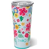 Swig Life 22oz Tumbler, Insulated Coffee Tumbler with Lid, Cup Holder Friendly, Dishwasher Safe, Stainless Steel, Large Travel Mugs Insulated for Hot and Cold Drinks (Island Bloom)