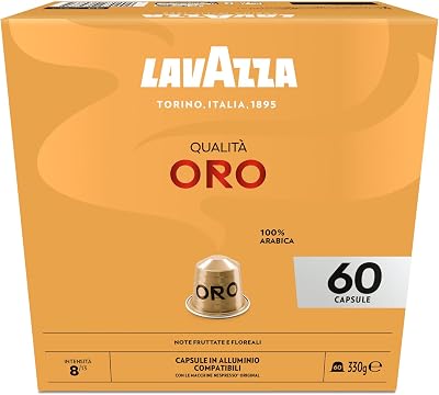 Qualità Oro, 60 cápsulas de alumínio compatíveis com máquinas Nespresso, com notas frutadas e florais, 100% arábica, intensidade 8/13, torra clara