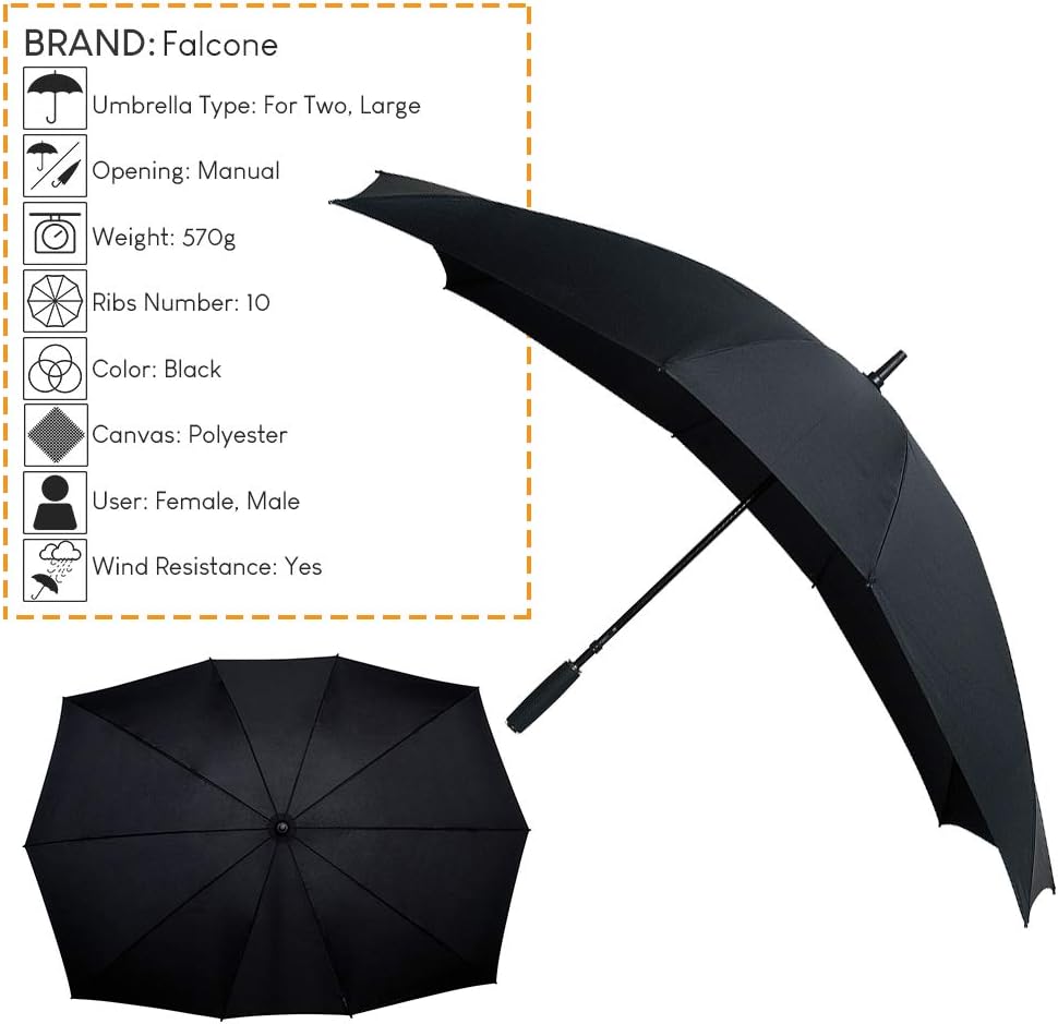 Le Monde du Parapluie FalconetW3NOIR Straight Umbrella for Two People XXL Umbrella 140 cm Diameter - Image 4