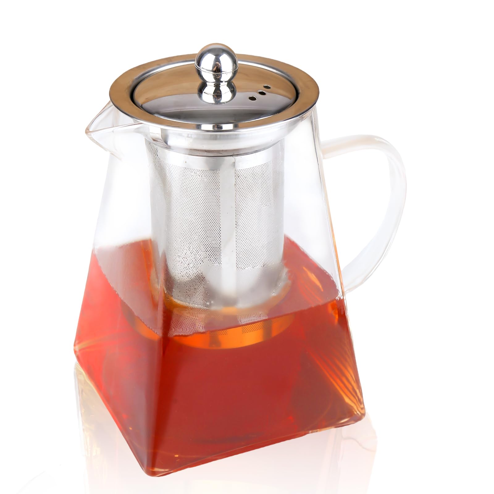 Spring Chef Heat-Resistant Borosilicate Glass Teapot with Strainer 950ml/32.12oz, Square Glass Tea Pot with Infuser, Removable Infuser Tea Pot Handmade