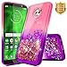 Moto Z Play Case w/[Tempered Glass Screen Protector], NageBee Glitter Liquid Quicksand Waterfall Floating Flowing Sparkle Shiny Bling Girls Cute Case for Motorola Moto Z Play Droid -Pink/Purple
