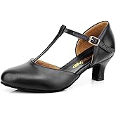 Bokimd Women's T-Strap Latin Salsa Dance Heels Non-Slip Ballroom Character Shoes Wedding Prom Pumps