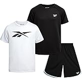 Reebok Boys Athletic Shorts Set - 3 Piece Summer Clothes Outfit with Graphic Tees and Boys Running Shorts for Active Kids