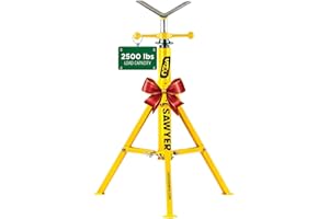 Sawyer Mfg Company Folding V Head Pipe Stand - Heavy Duty Steel Tripod Welding Jack Stand for Pipe Support, Threading, Grooving & Cutting - Adjustable Height 28" to 52" - Portable, Compact & Durable