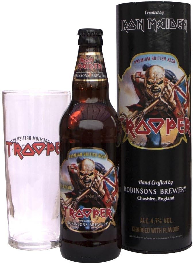 Your Message Engraved on Trooper Pint glass,up to 20 letters 500ml Trooper Ale in Trooper Gift Tube