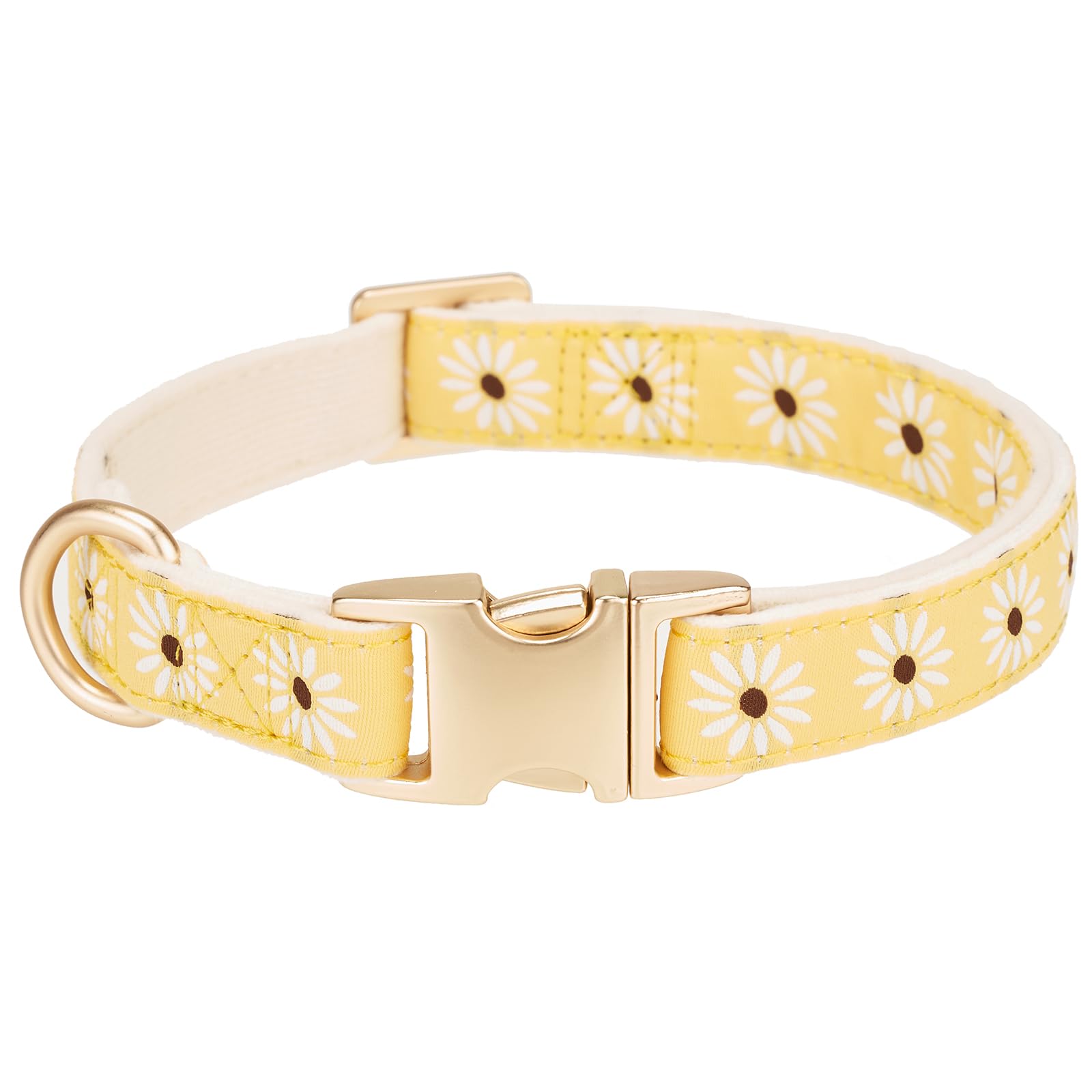 YUDOTE Soft Corduroy Dog Collar with Jacquard Ribbon Premium Patterned Floral Collars for Medium Dogs Daily Use,Yellow — image 1