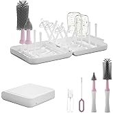 WHNL Portable Baby Bottle Brush Set with Multiple Brushes,Soap Dispenser, Foldable Bottle Drying Rack for 16 Bottles, Bottle Cleaner Brush Set for Bottles and Baby Accessories, Baby Travel Essential