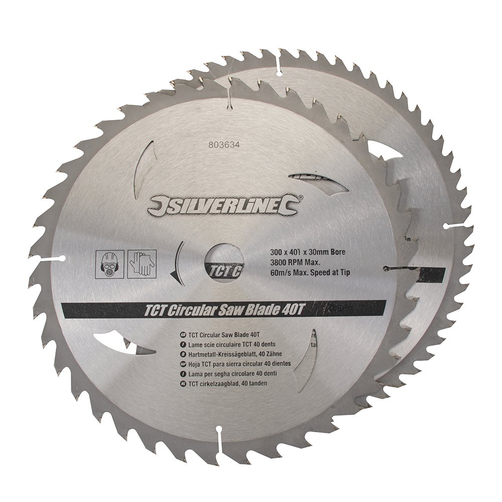 Silverline 803634 TCT Circular Saw Blades 40, 60T 2pk 300 x 30 - 25, 20, 16 mm Rings
