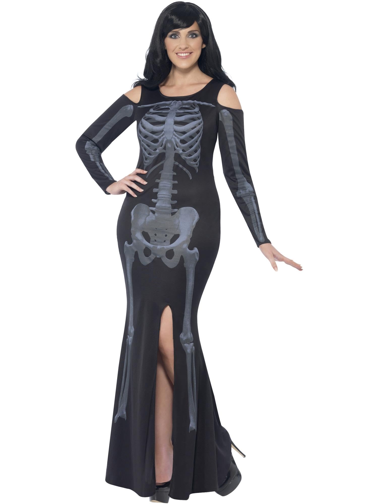 Smiffys Curves Skeleton Costume, Black with Dress, Halloween Adult Fancy Dress, Skeleton Dress Up Costumes