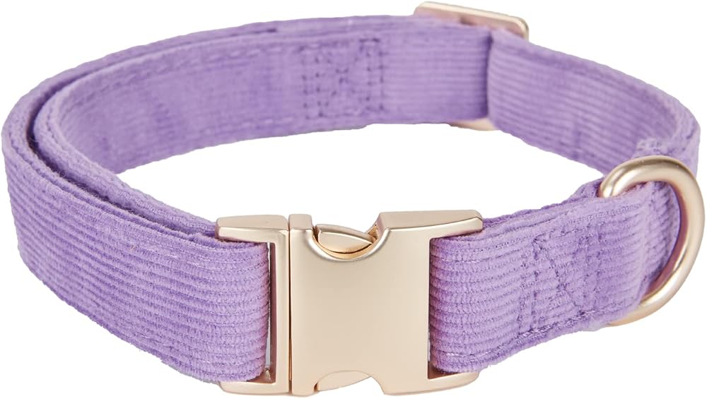 YUDOTE Ultra-soft Dog Collar Natural Cotton Corduroy Lilac Medium Dog