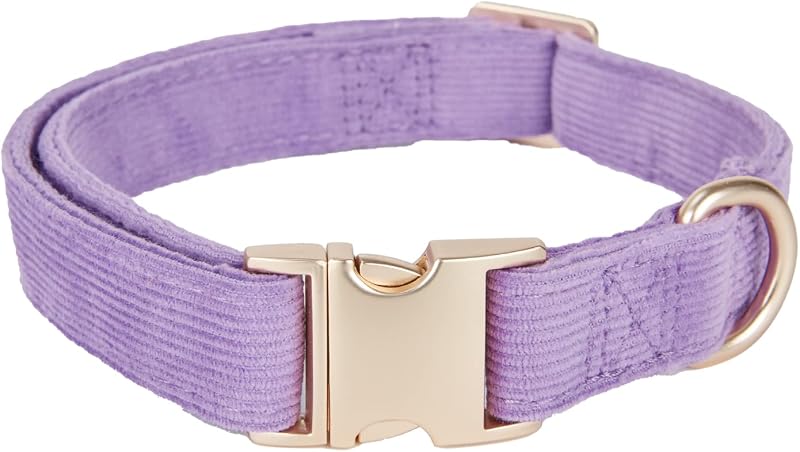 YUDOTE Ultra-soft Dog Collar Natural Cotton Corduroy Lilac Medium Dog