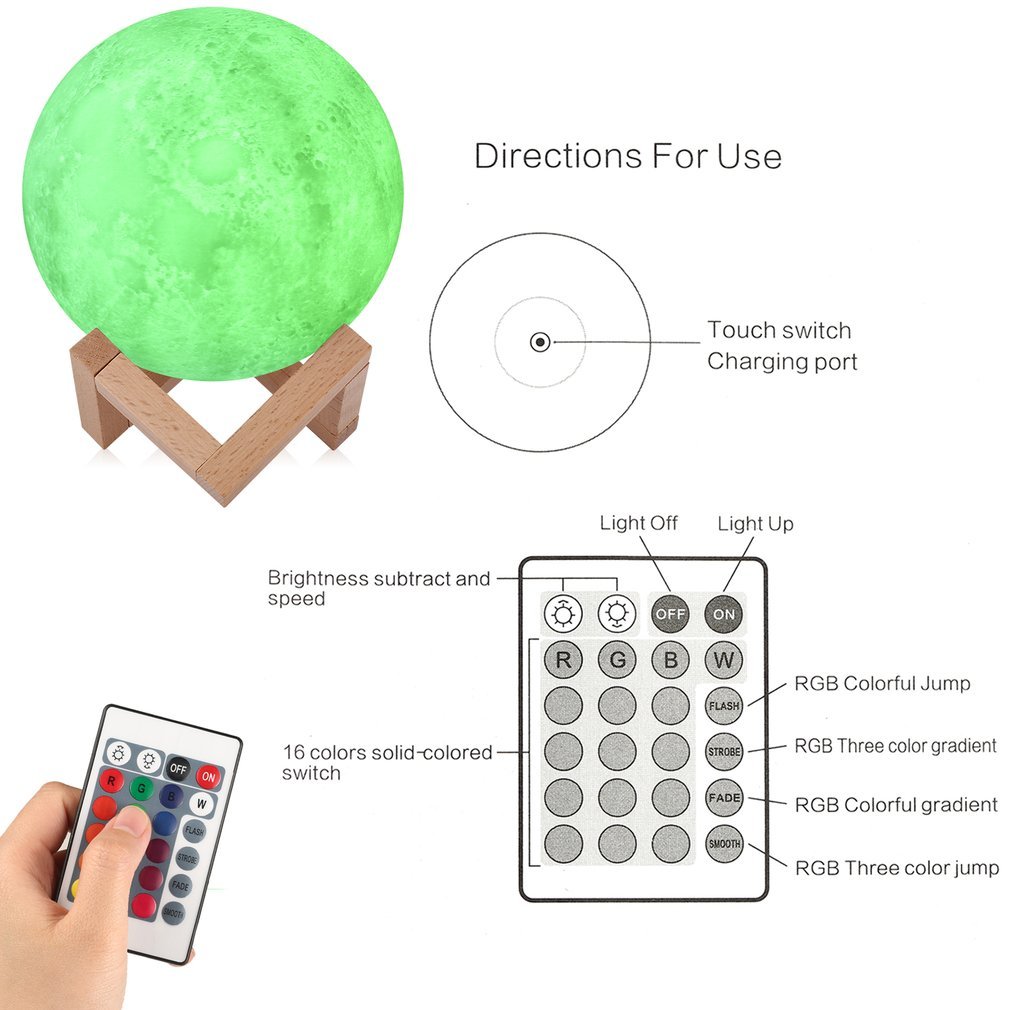 Lampe de Lune LED Rechargeable, Lampe de Chevet Télécommande et Contrôle Tactile, Veilleuse de Nuit pour Bébé Enfant, 16 Couleurs Différentes, Décoration pour Maison Chambre Cadeau pour Anniversaire, Enfant et Amoureux 12cm