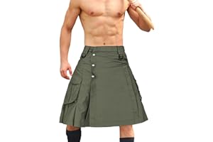 GSGGIG Men's Camo Scottish Outdoor Utility Kilt - 23" Length Pleated Tactical Irish Hybrid Kilt With Pockets