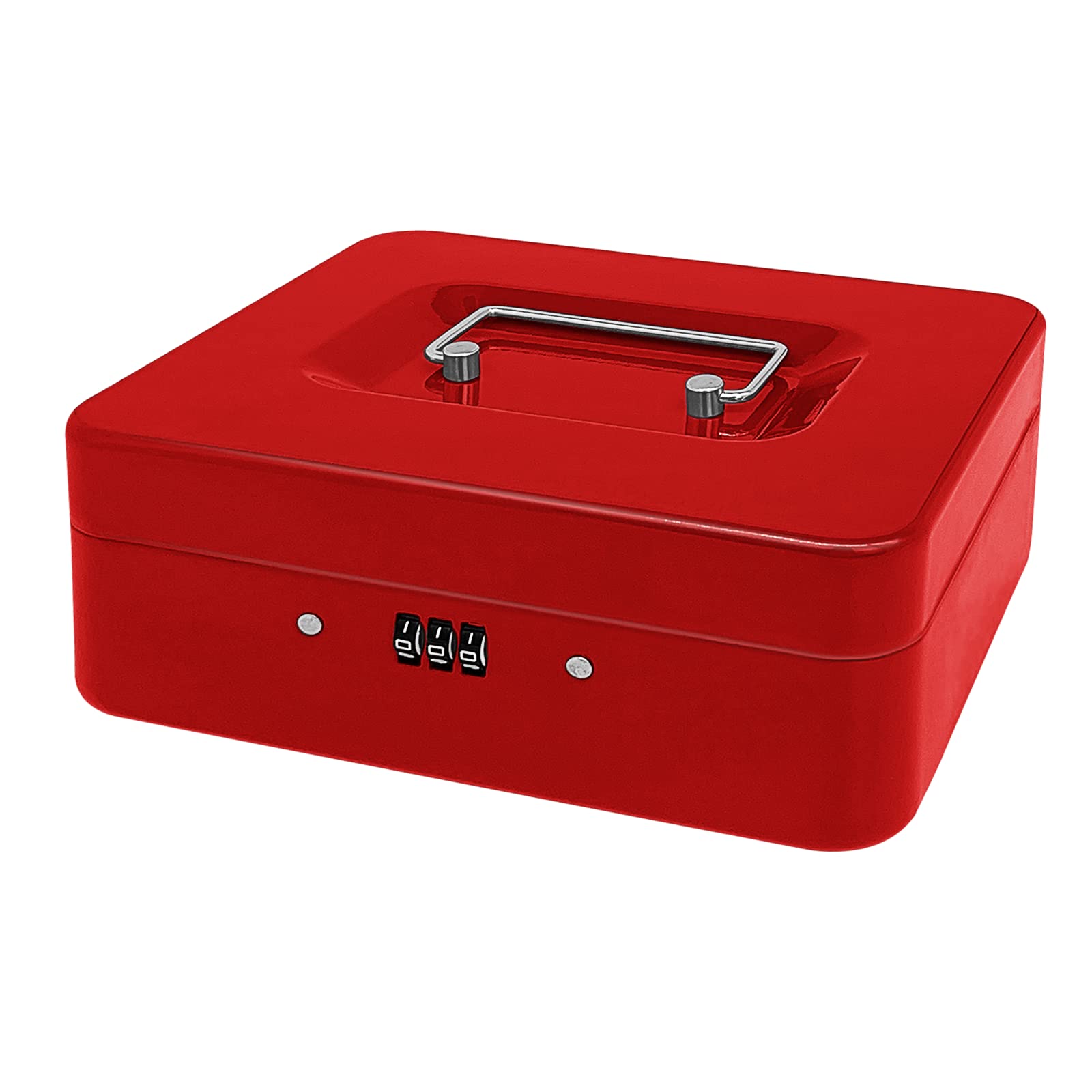 Steel Cash Box with Combination Lock, Metal Small Money Organizer with Removable Money Tray,Cash Storage Box with Lockable Cover (Red - 25 * 20 * 8.5 CM)