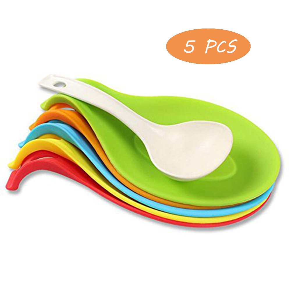 OUZIFISH Kitchen Heat Resistant Insulation Mat Silicone Spoon Rest 5 pcs/set Colorful