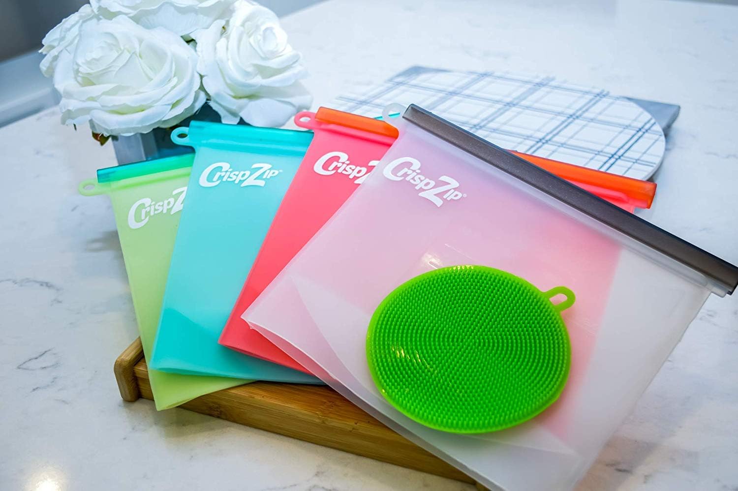 Reusable-Silicone-Zip-Storage-Food-Bag - Clear, Lunch, Fresh, Resealable Bags - Airtight Seal, Freezer, Liquid, Snack, Sous Vide, Food Storage - Durable And Dishwasher Safe