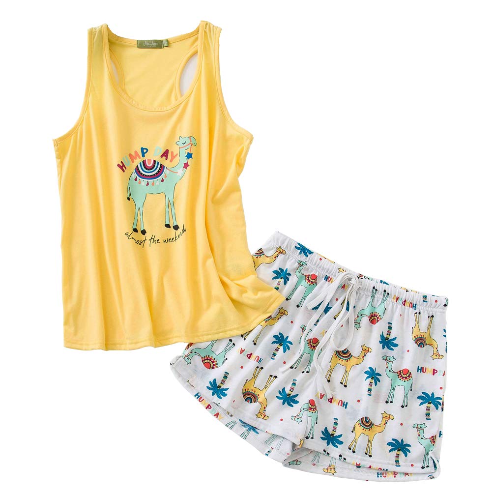 ENJOYNIGHT Women\'s Short Sexy Pajama Set Sweetness Racerback Tank and Shorts Sleepwear PJs Set (Hump Day, X-Large)