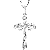 YL Round/Pear/Hear/Princess Cut Moissanite Cross Pendant Necklace for Women 925 Sterling Silver Religious Jewelry(D Color VVS1)