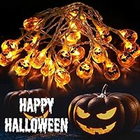 OUSFOT Halloween Pumpkin Lights Battery Operated 10.4Ft Pumpkin Lights Halloween Decor Outdoor Indoor for Window, Patio, Garden, Gate, Yard (Pumpkin Lights 20 LED)