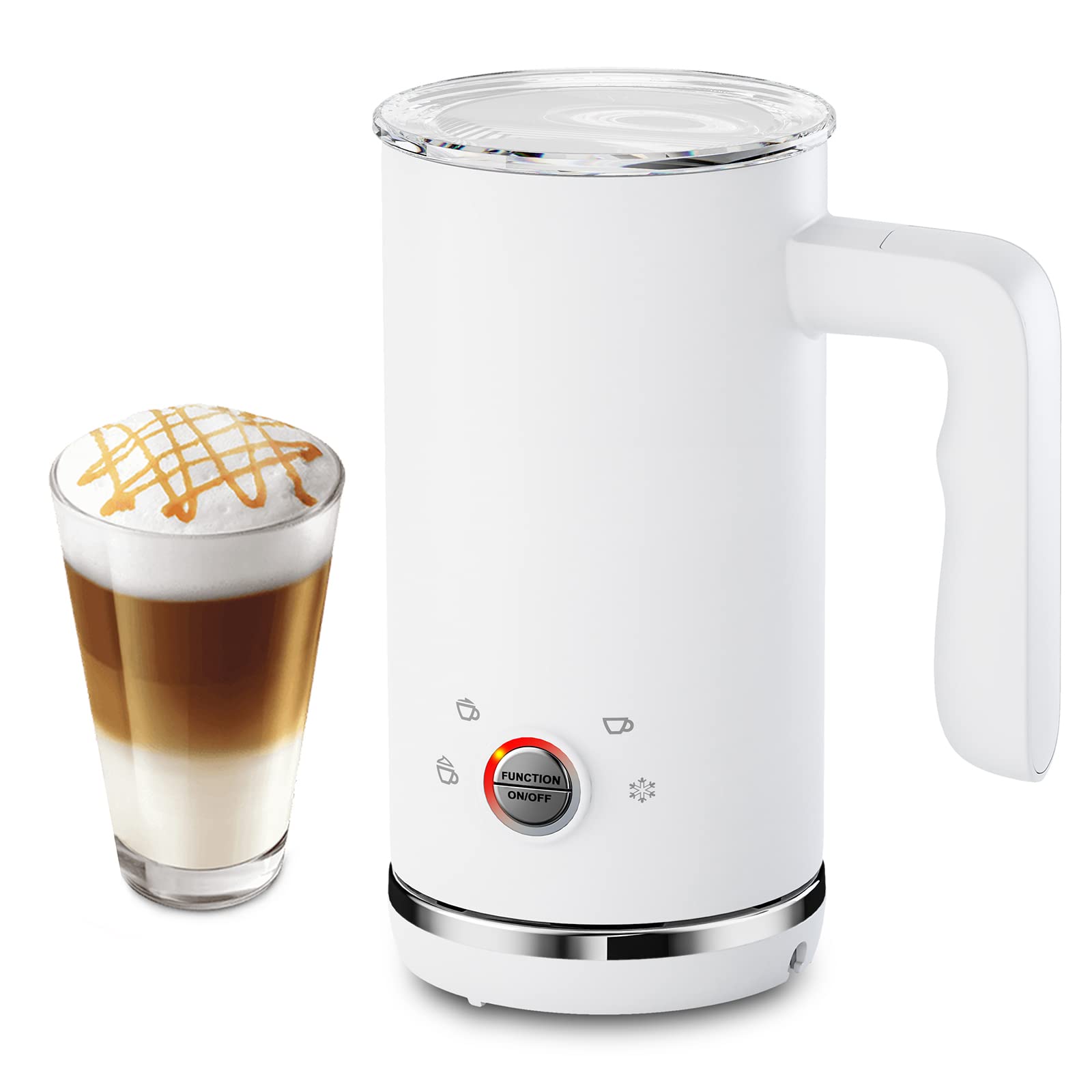 Photo 1 of Vorbula Milk Frother, Upgraded 4-in-1 Electric 10.1oz/300ml Automatic Steamer for Coffee Latte Cappuccinos Mochas Hot Chocolate, and Cold Frother Warmer 120V, white (MK1000)