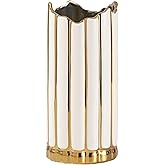 YUSHUIHOME White Gold Ceramic Vase, White and Gold Vase Ceramic, Gold Vase for Flower Centers, for Home Decoration, Living Room, Bedroom, Dining Room, Office