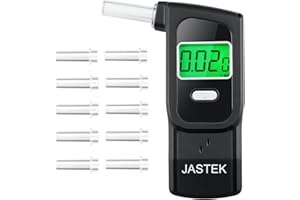JASTEK Portable Breathalyzer Tester, Professional-Grade Home Breathalyzer Digital Alcohol Tester with Memory and Warning Function (10 Mouthpieces)