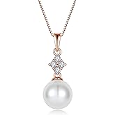 Oskani Pearl Necklace for Women 925 Sterling Silver Whit 5A Cubic Zirconia Dainty Pearl Pendant Necklace Jewelry Mother's Day Birthday Christmas for Wife Mom Her