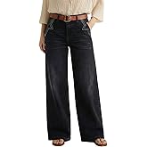 Dokotoo Women's Casual Mid Waisted Distressed Straight Wide Leg Stretchy Jeans Baggy Denim Pants