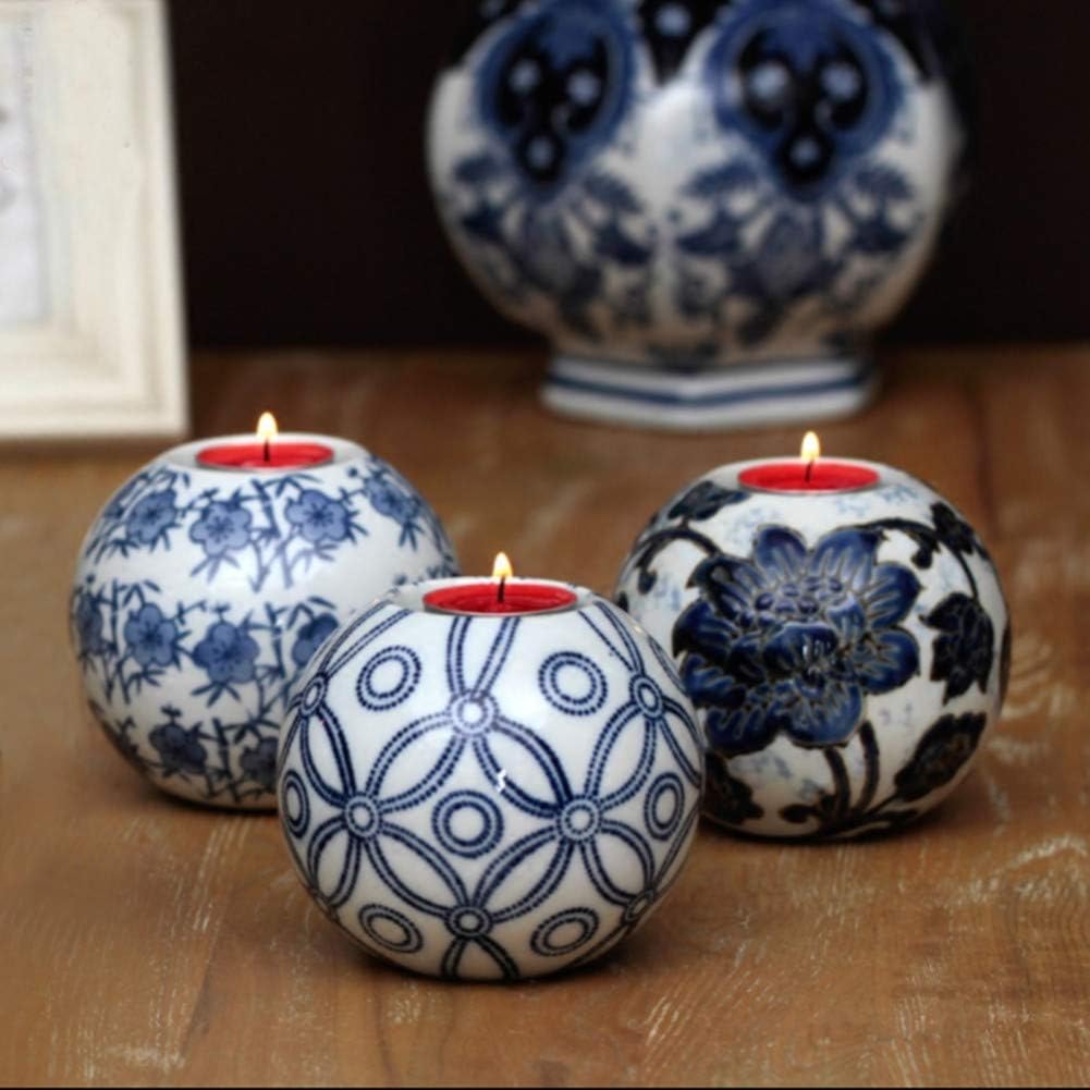 Porcelain Candle Holder Tealight Candleholders Blue and White Decorative Chinoiserie Decor (B7): Kitchen & Dining