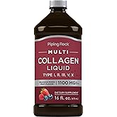 Piping Rock Liquid Collagen 16 fl oz | 1100mg | Fruit Flavor | Multi Collagen Type I, II, III, V, X | with Vitamin C | Non-GMO, Gluten Free Supplement