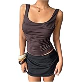 SOLY HUX Women's Scoop Neck Sleeveless Tank Top Ruched Slim Fitted Going Out Tops