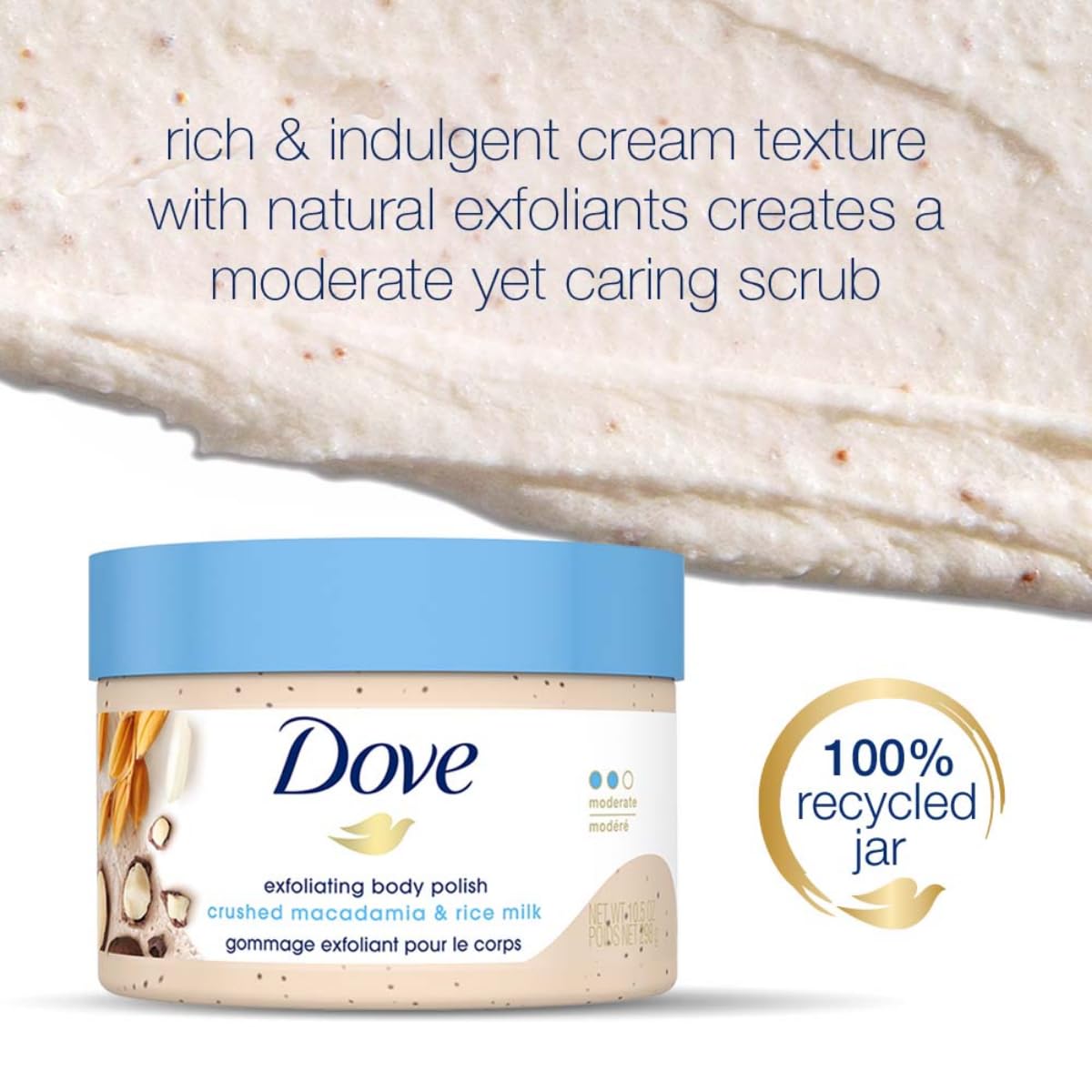 Dove Scrub Macadamia & Rice Milk Reveals Visibly Smoother Skin Body Scrub That Nourishes Skin 10.5 oz