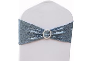 SINSSOWL All Around Sequin Dusty Blue Chair Sashes for Wedding & Party Decorations - Dusty Blue Sequin 50 Pack