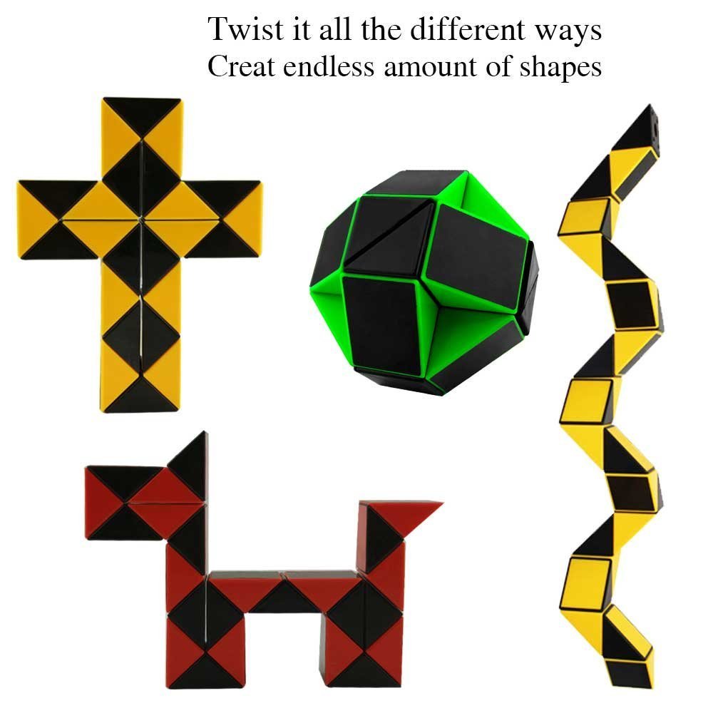 Speed Cube Snake Ruler Cube Puzzle Pack | 24 Wedges Twist Puzzle Toys | 3 Magic Snake Cubes Collection in 1 Box | Stickerless Cube Toys