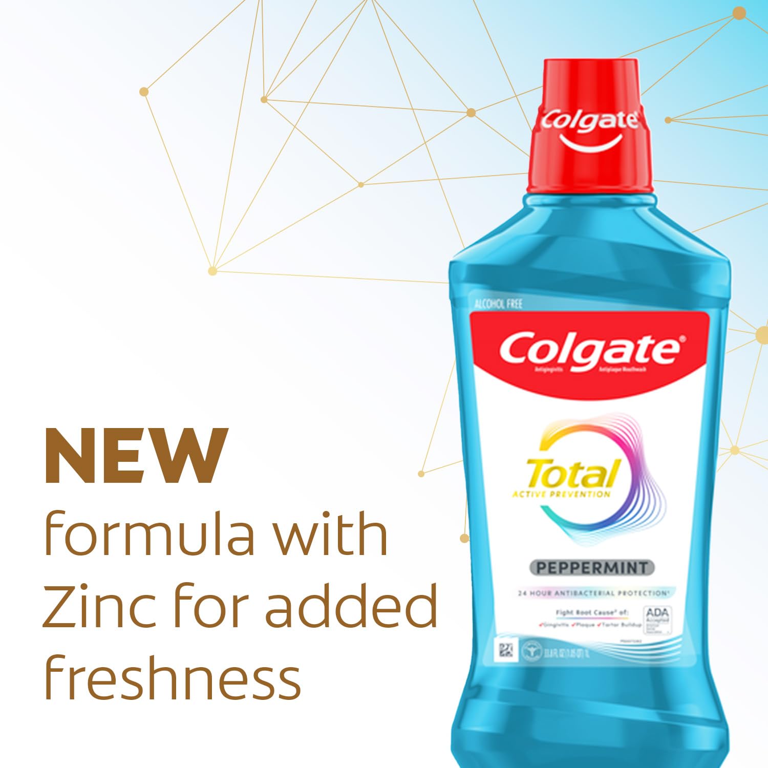 Colgate Total Pro-Shield Alcohol Free Mouthwash, Antibacterial Formula, Peppermint - 500 mL, 16.9 fluid ounce (6 Pack)